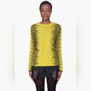 Alexander Wang golden metallic yellow black fuzzy wool angora sweater medium